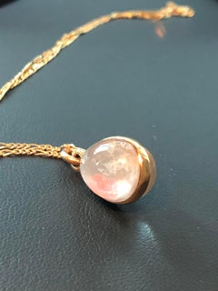 Antique Imperial Russian 14 Karat Rock Crystal Egg Pendent with Ruby