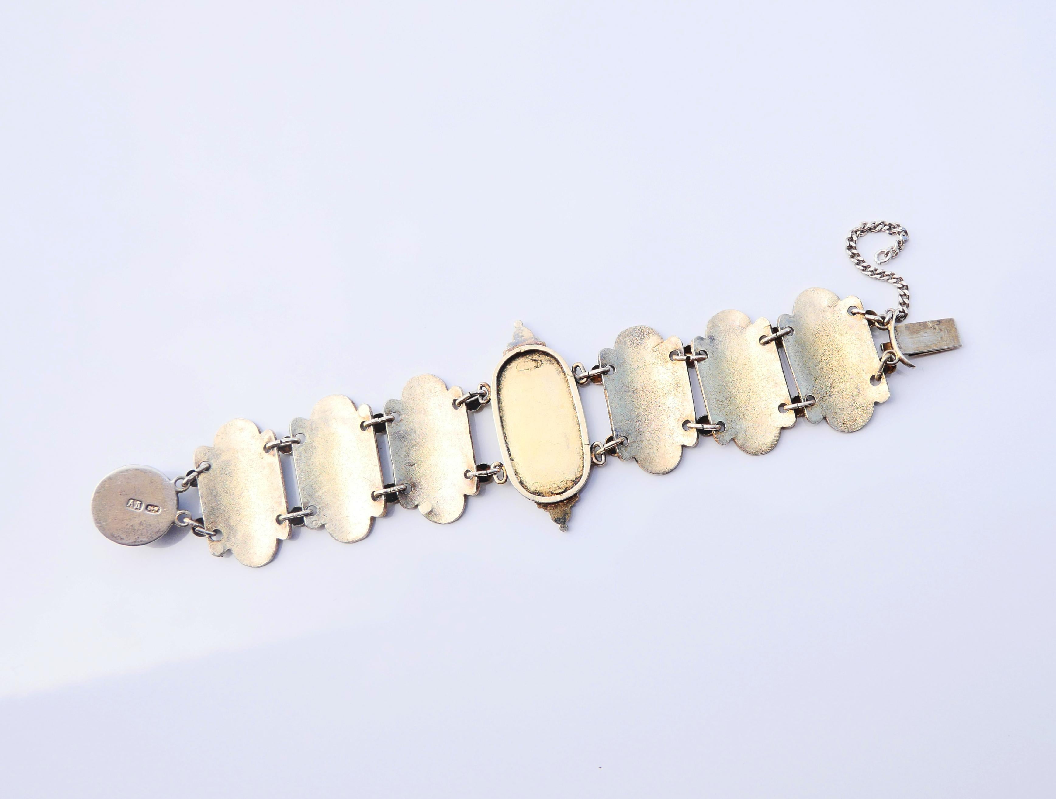 Art Nouveau Antique Imperial Russian A.Dalman Bracelet Enamel solid 84 Silver / 18.5cm /55gr For Sale