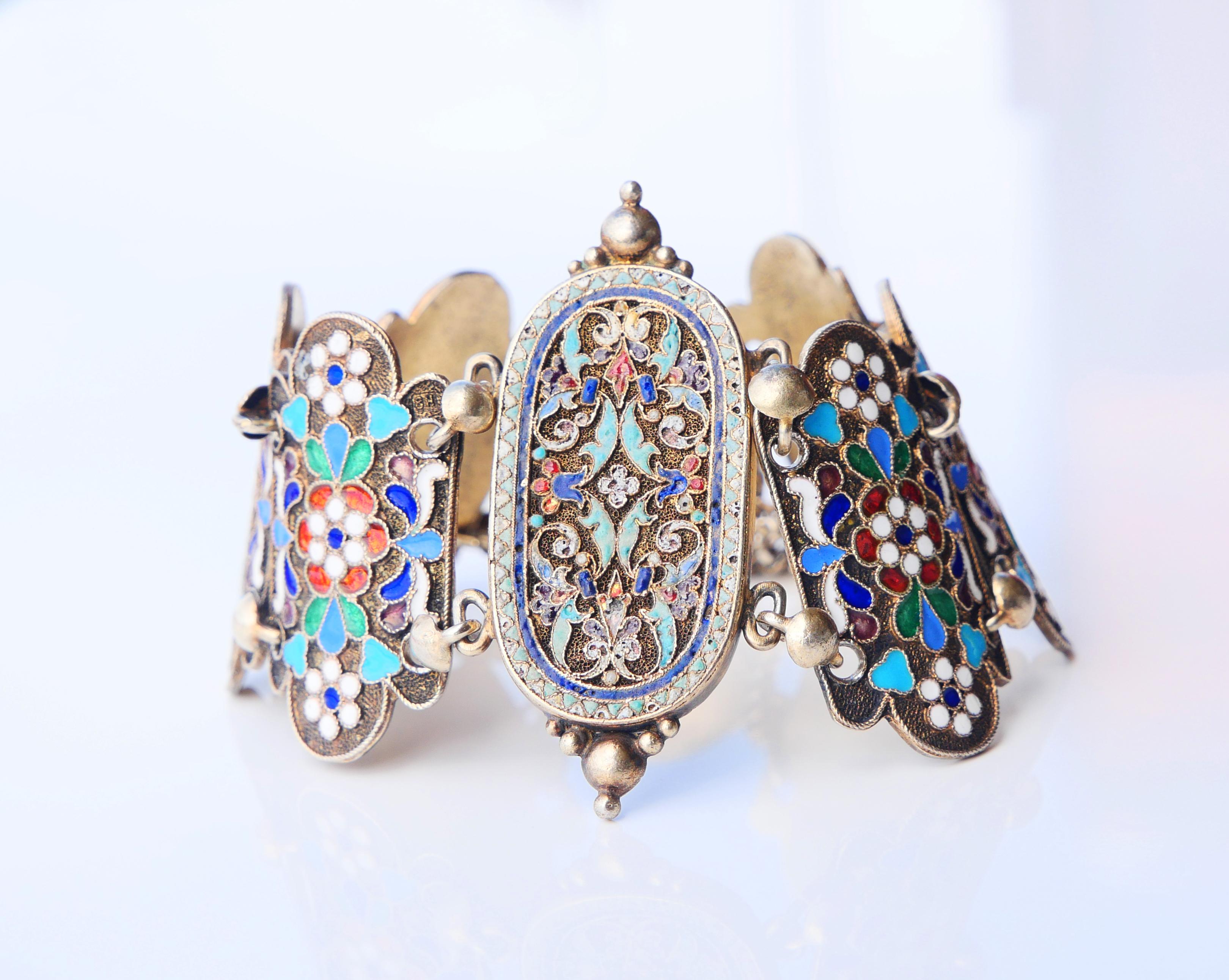 Antique Imperial Russian A.Dalman Bracelet Enamel solid 84 Silver / 18.5cm /55gr For Sale 1