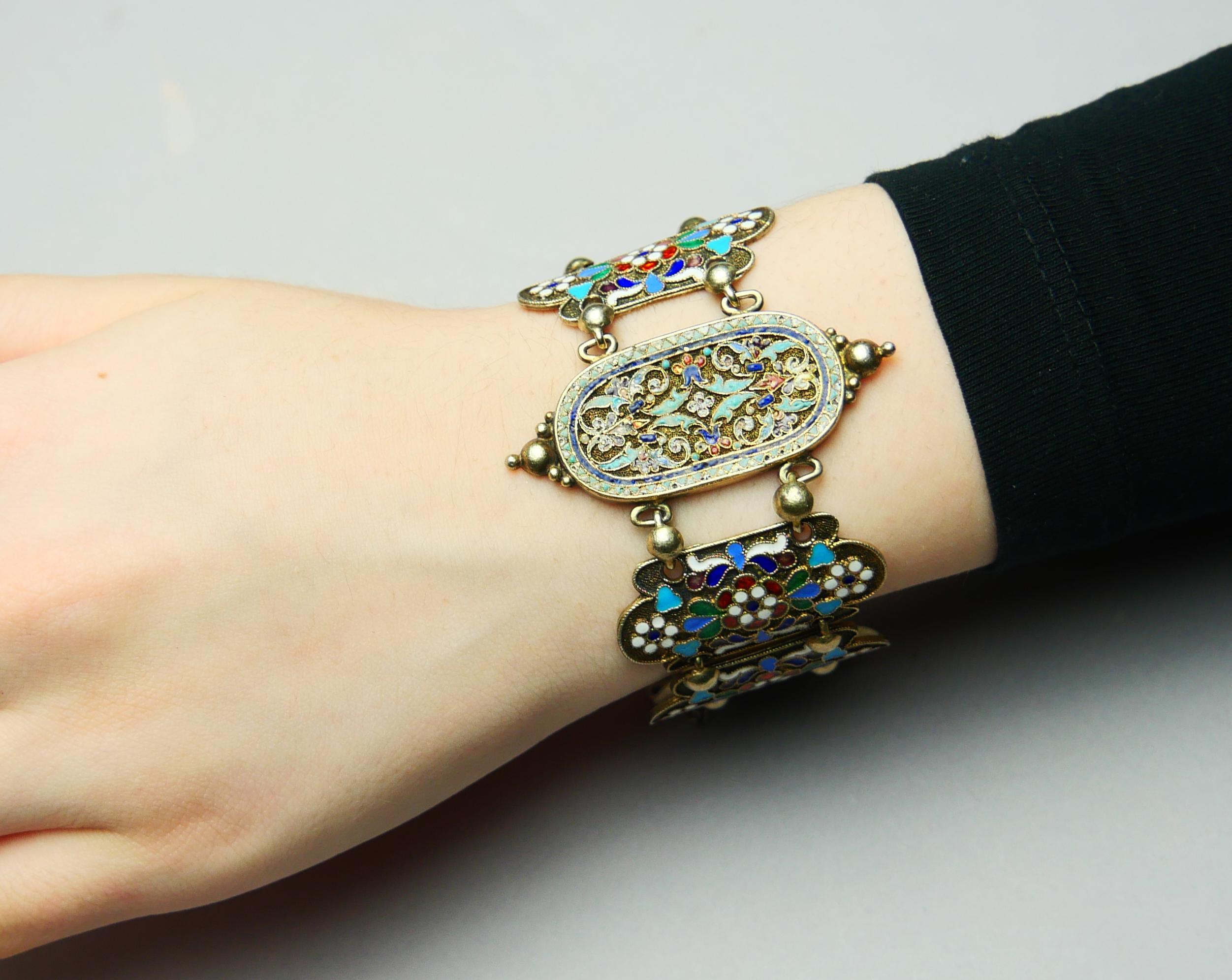 Antique Imperial Russian A.Dalman Bracelet Enamel solid 84 Silver / 18.5cm /55gr For Sale 2