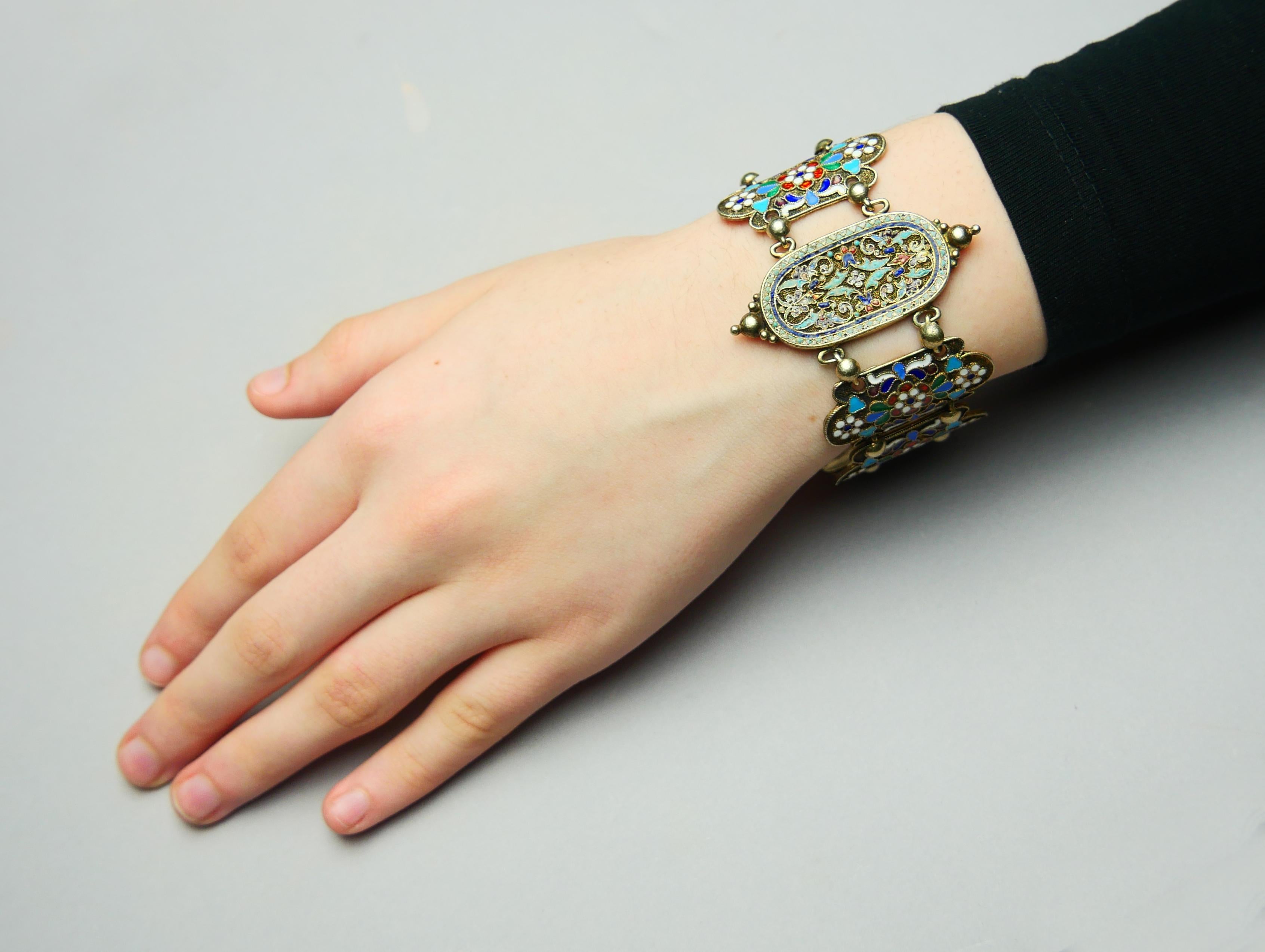Antique Imperial Russian A.Dalman Bracelet Enamel solid 84 Silver / 18.5cm /55gr For Sale 3