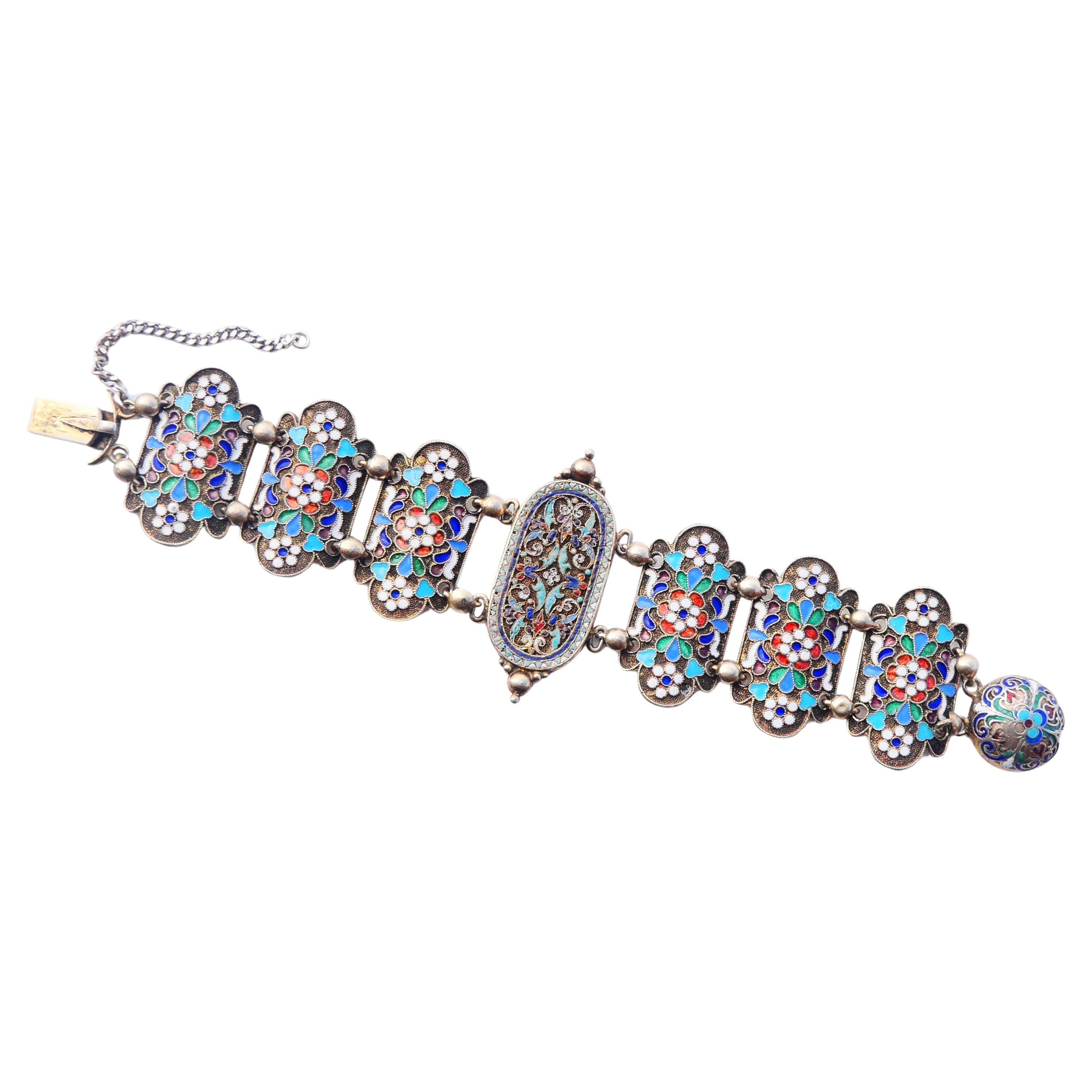 Antique Imperial Russian A.Dalman Bracelet Enamel solid 84 Silver / 18.5cm /55gr