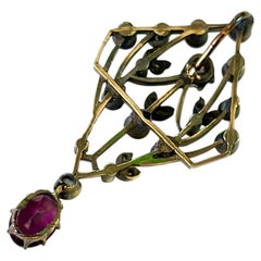 Antique Imperial Russian Art Nouveau Diamond Gold Pendant