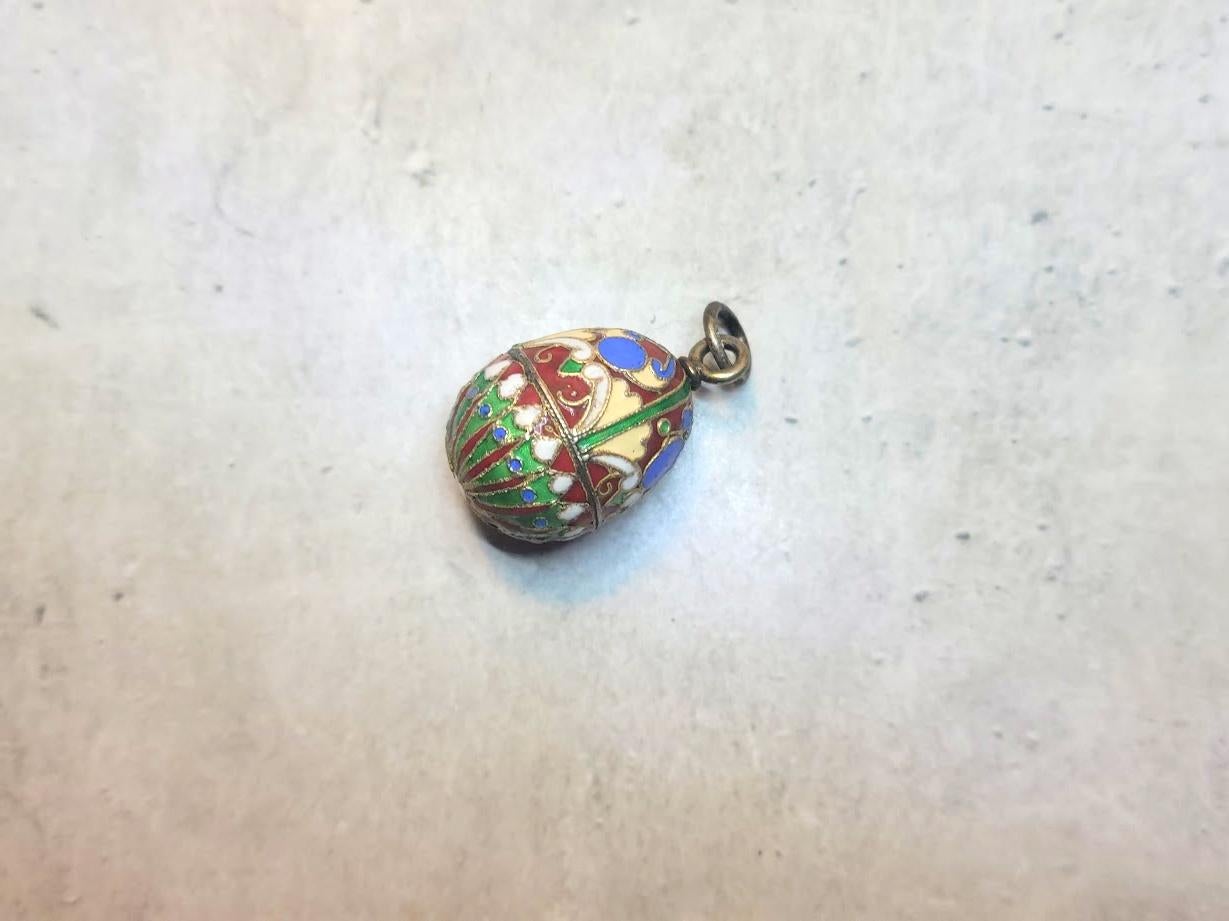 Impero russo Antico ciondolo imperiale russo a forma di uovo in smalto cloisonne di Ivan Khlebnikov in vendita
