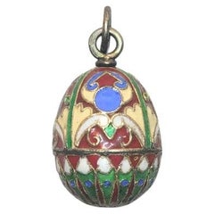Antique Imperial Russian Cloisonne Enamel Egg Pendant by Ivan Khlebnikov