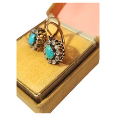 Orecchini d'oro con diamanti e turchesi dell'antica Russia Imperial Gold