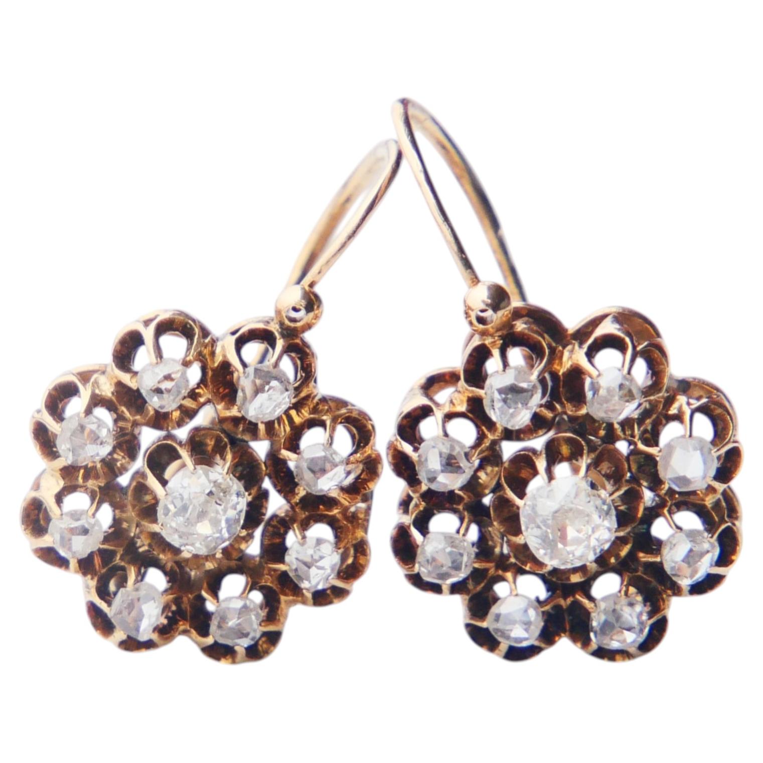 Pendientes Antiguos 1.3ctw Diamantes macizos 56/ Oro 14K/ 7.6gr
