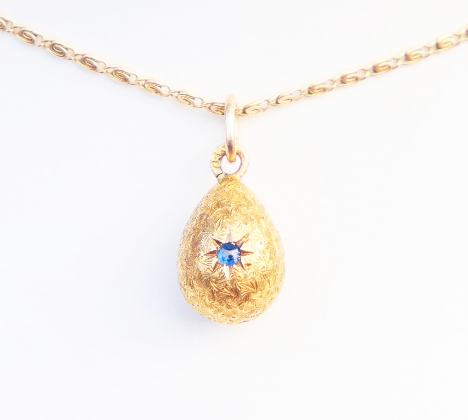 Russian Empire Antique Imperial Russian Egg Blue Glass solid 56 Gold / 14K Yellow Gold / 0.8 gr For Sale
