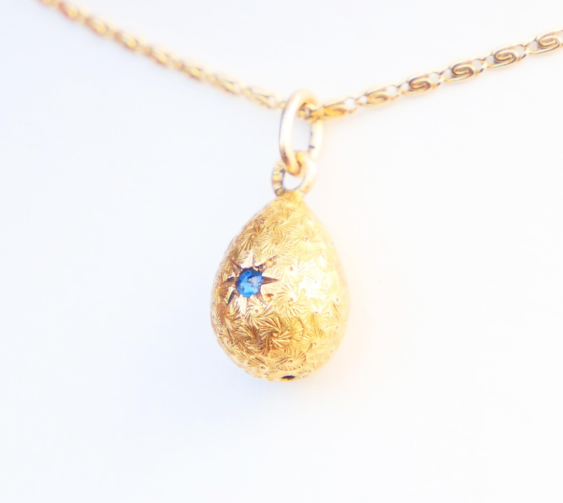 Antikes kaiserliches russisches Eierblaues Glas, massives 56 Gold / 14K Gelbgold / 0,8 gr für Damen oder Herren