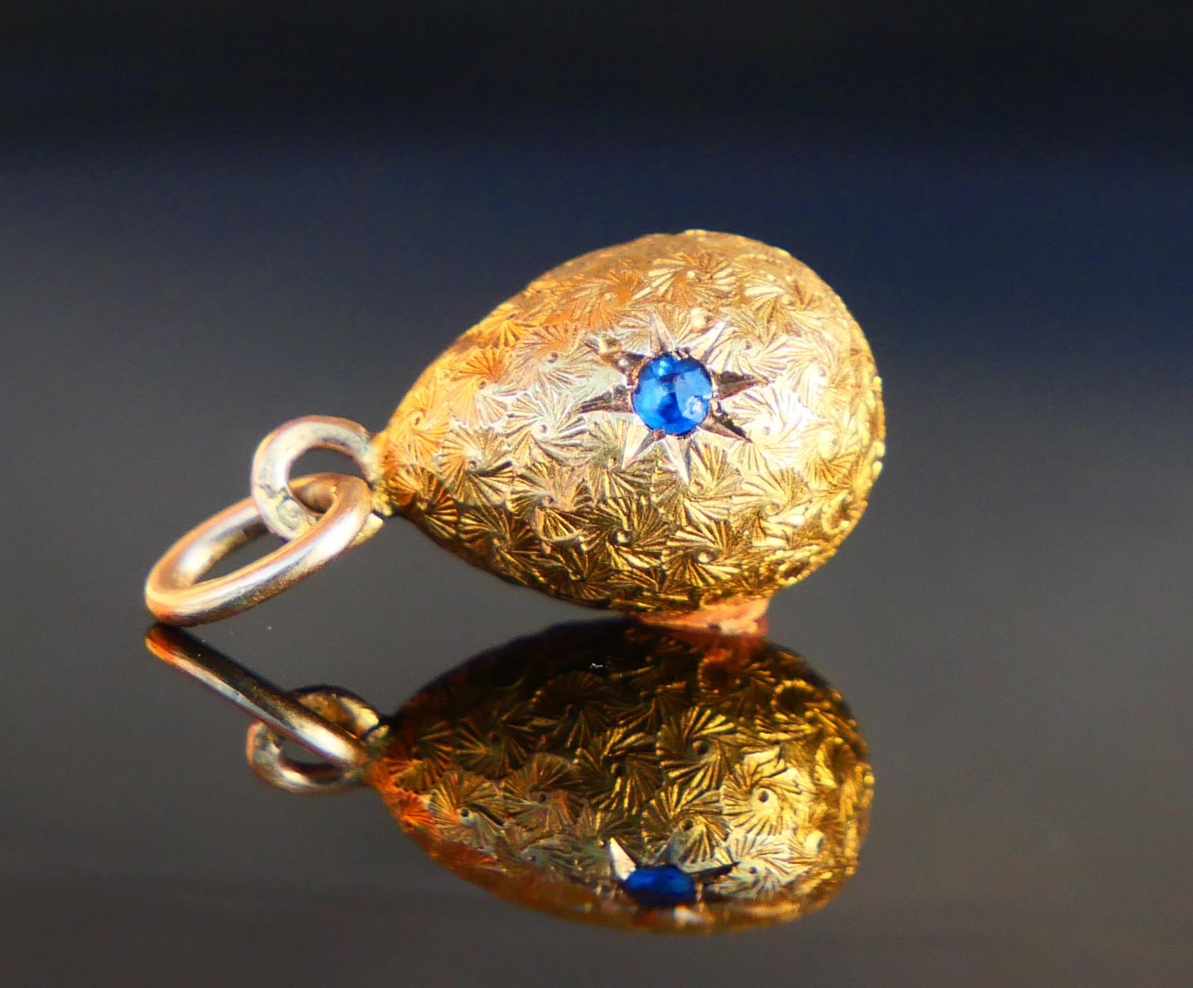 Antique Imperial Russian Egg Blue Glass solid 56 Gold / 14K Yellow Gold / 0.8 gr For Sale 3