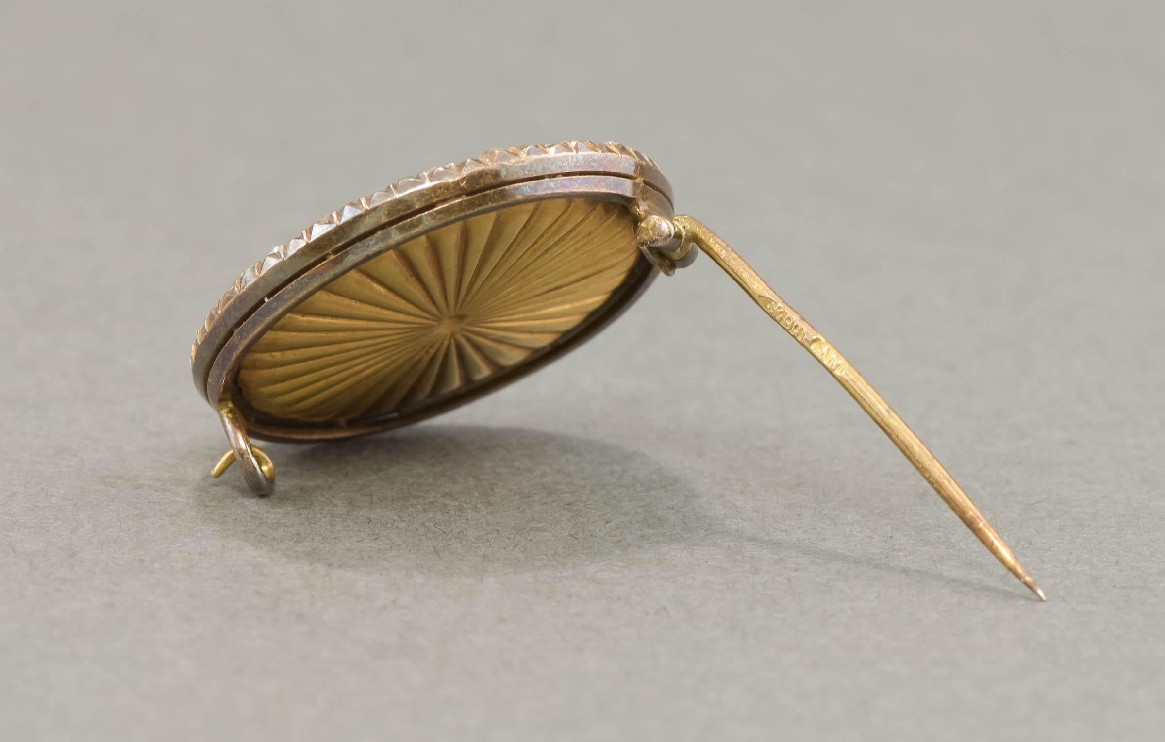 Antiguo broche imperial ruso de diamantes esmaltados con forma de querubín, ángel o putti 1
