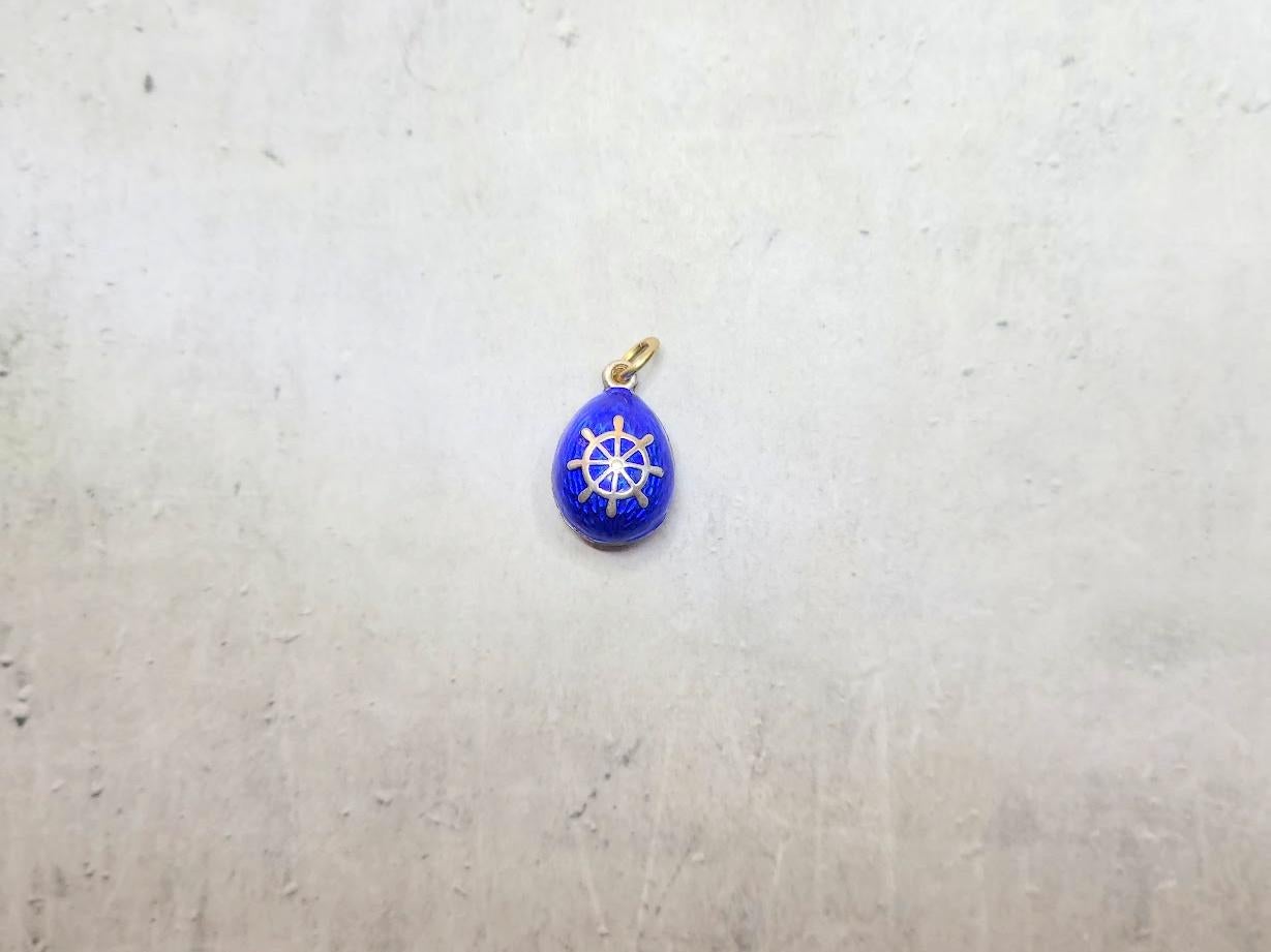 Russian Empire Antique Imperial Russian Enamel Egg Pendant, Workmaster Anders Johan Nevalainen