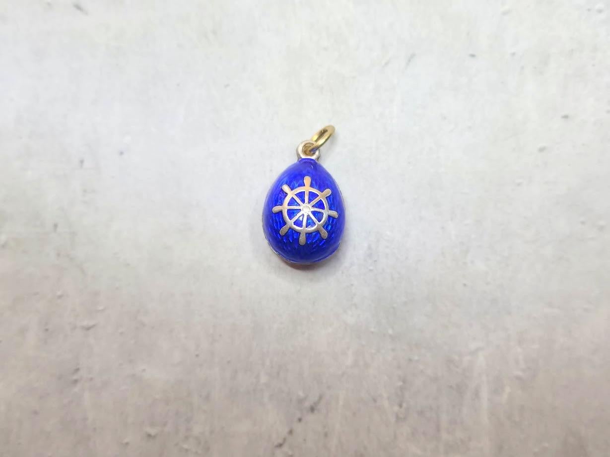 Antique Imperial Russian Enamel Egg Pendant, Workmaster Anders Johan Nevalainen In Excellent Condition In Chesterland, OH