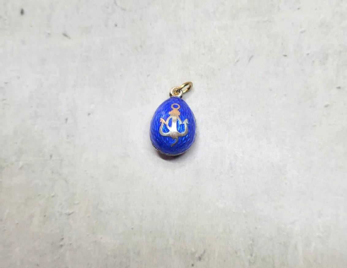 Women's or Men's Antique Imperial Russian Enamel Egg Pendant, Workmaster Anders Johan Nevalainen