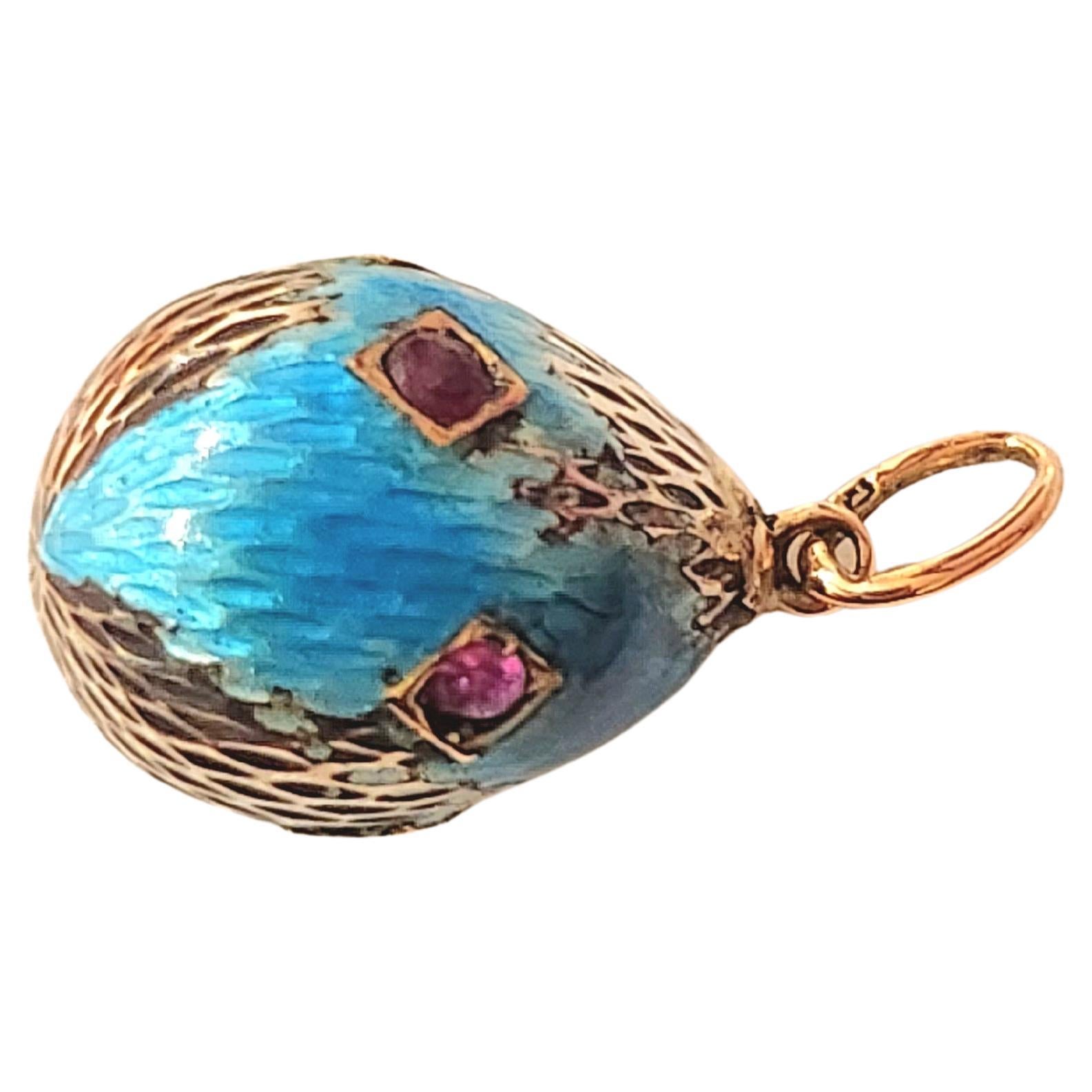 Women's Antique Imperial Russian Enamel Ruby Egg Pendant For Sale