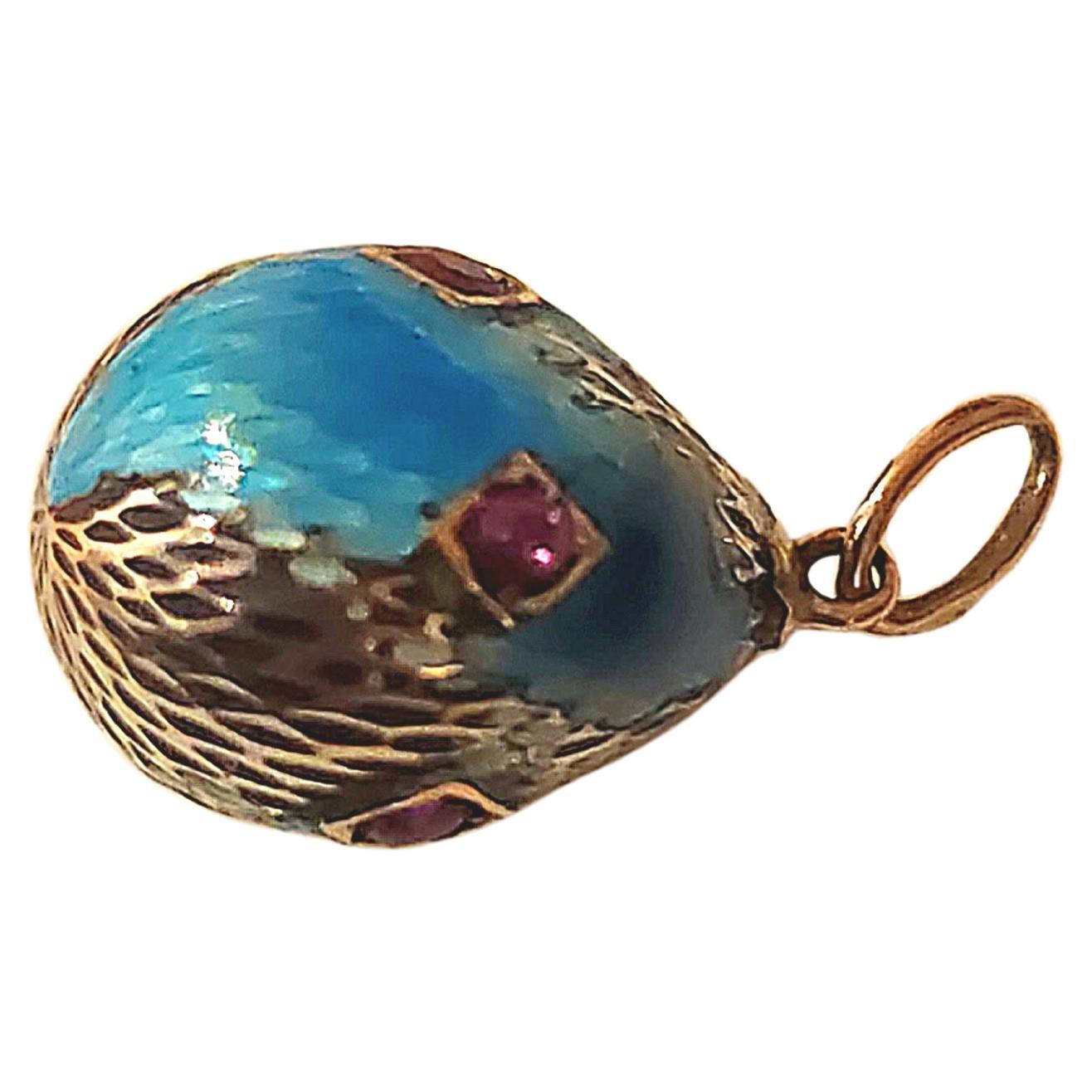 Antique Imperial Russian Enamel Ruby Egg Pendant For Sale 1