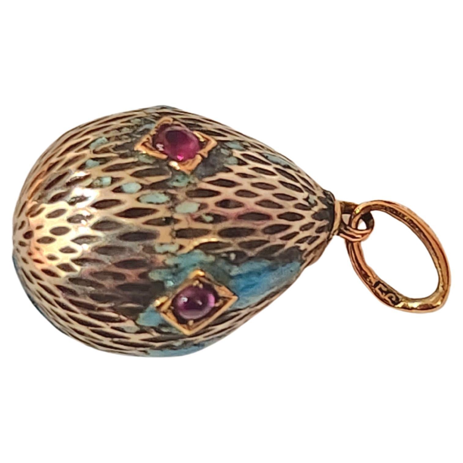 Antique Imperial Russian Enamel Ruby Egg Pendant For Sale 2