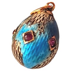 Antique Imperial Russian Enamel Ruby Egg Pendant