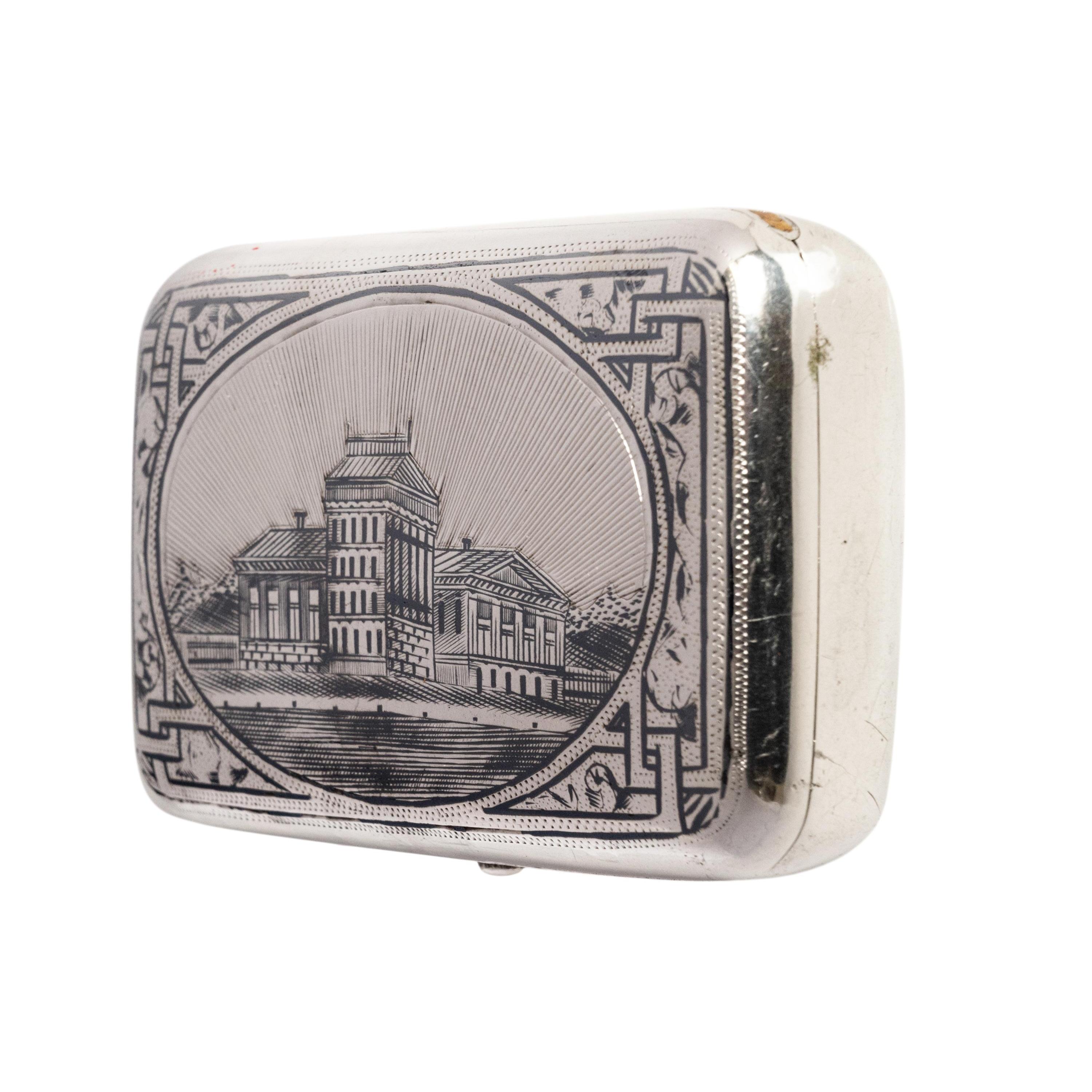 Tardo vittoriano Antico astuccio per tabacco Imperiale Russo inciso 84 Argento Niello Mosca 1886 in vendita