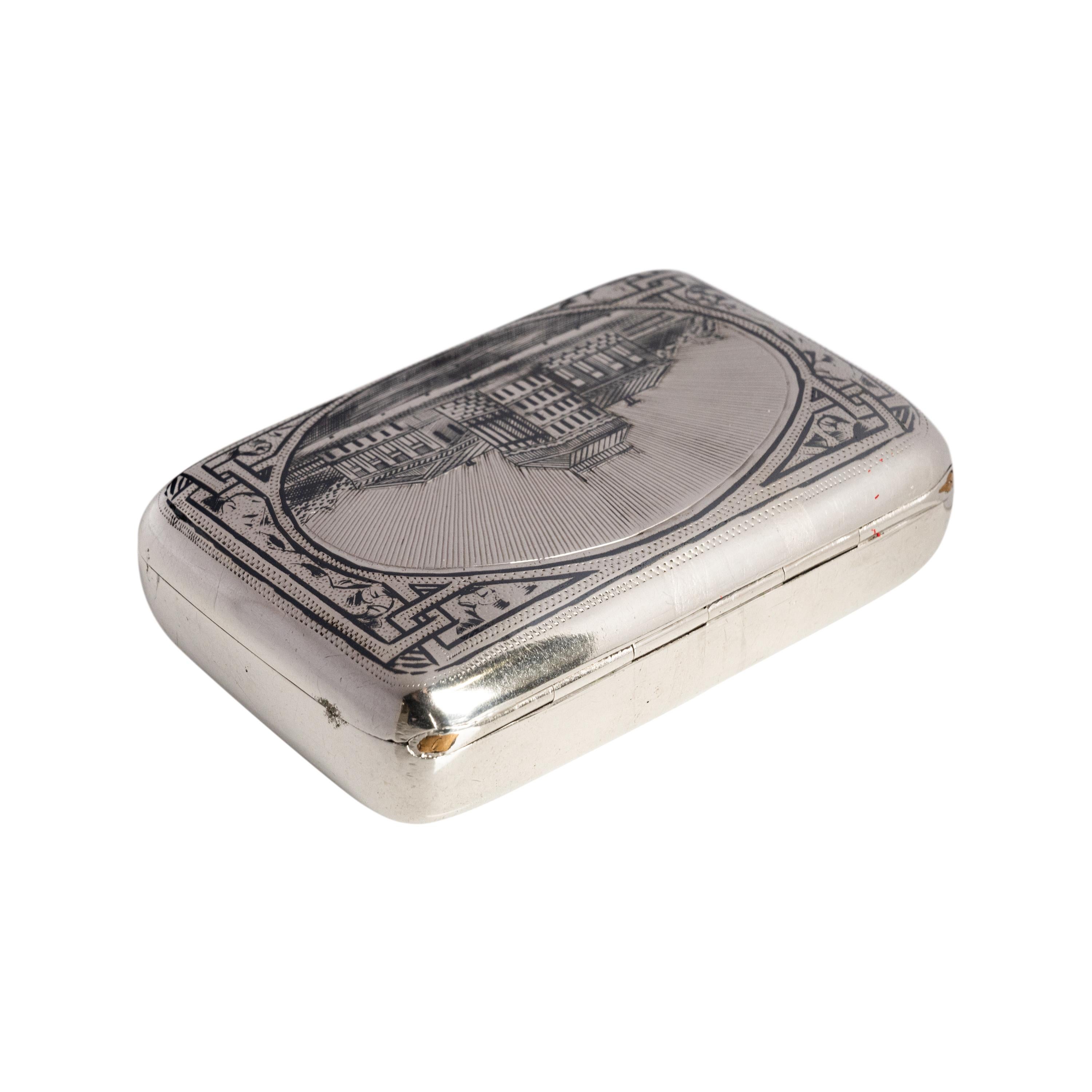 Fine XIX secolo Antico astuccio per tabacco Imperiale Russo inciso 84 Argento Niello Mosca 1886 in vendita