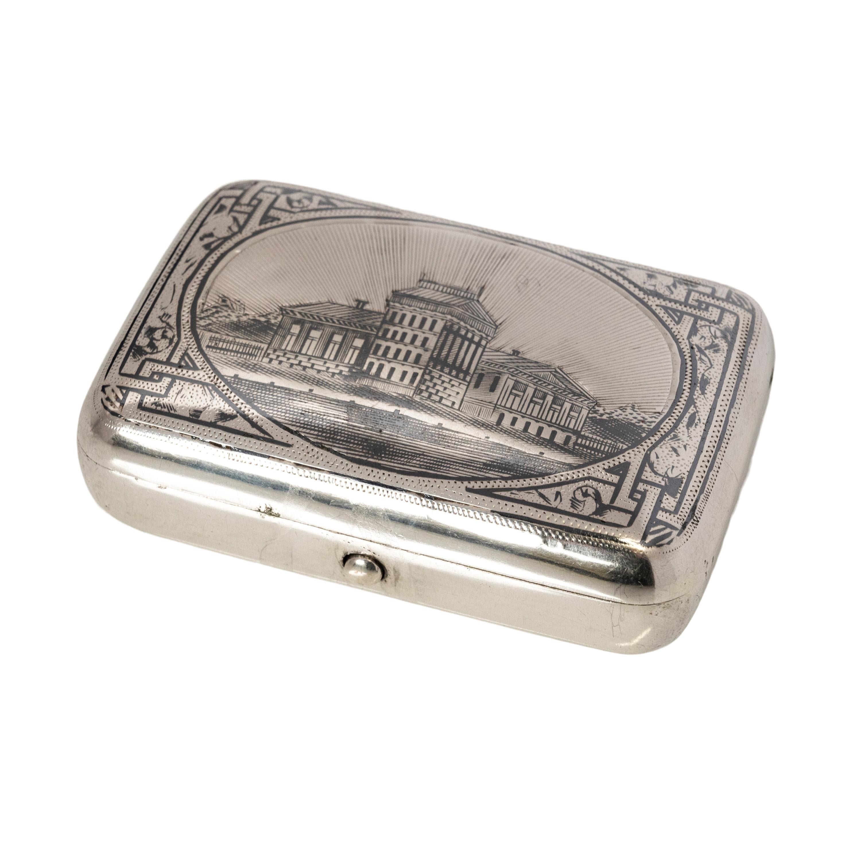 Antico astuccio per tabacco Imperiale Russo inciso 84 Argento Niello Mosca 1886 in vendita 2