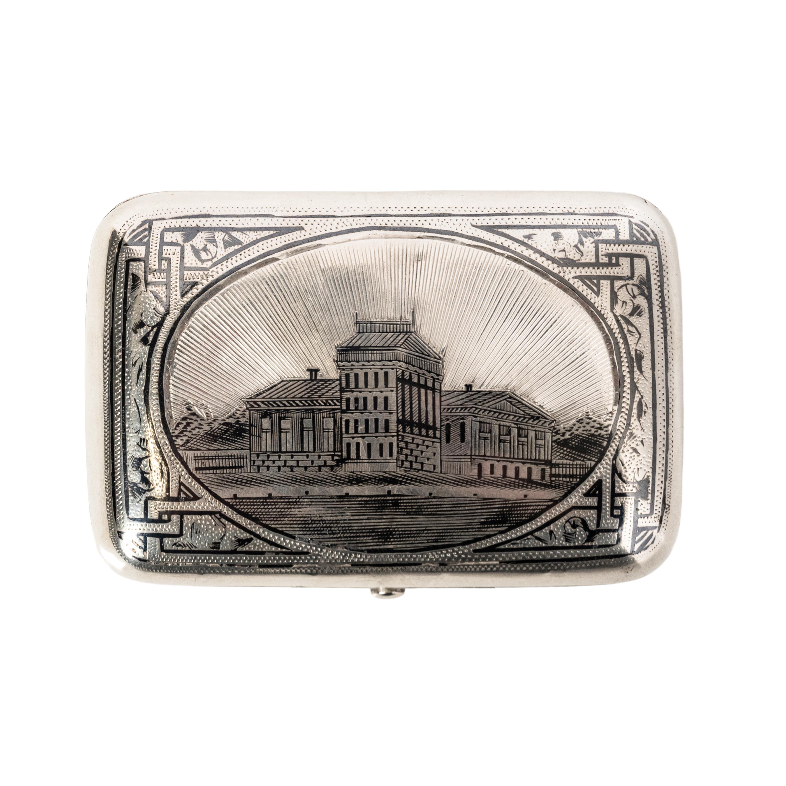 Antico astuccio per tabacco Imperiale Russo inciso 84 Argento Niello Mosca 1886 in vendita 3