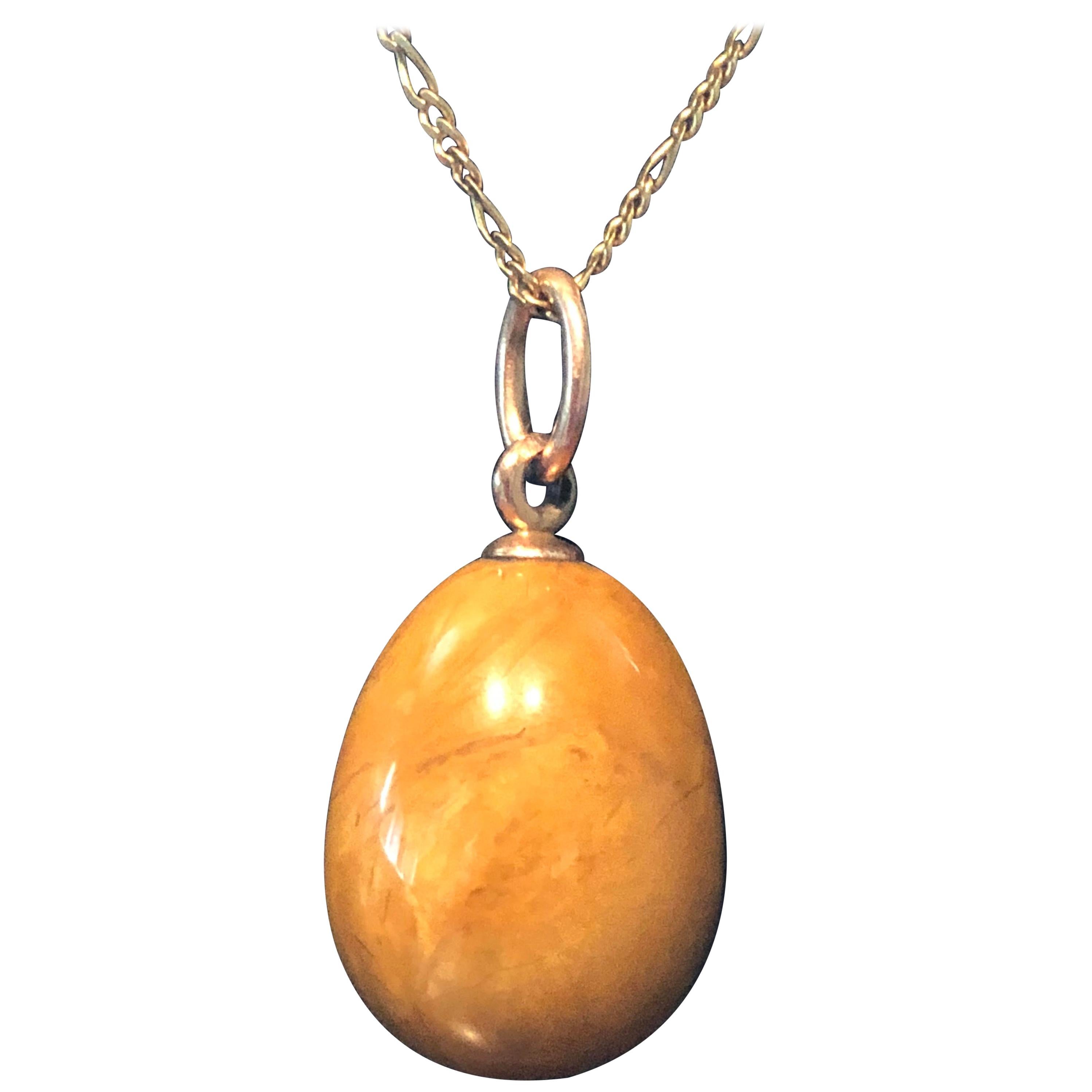 Antique Imperial Russian Faberge 14 Karat Agate Egg Pendent For Sale
