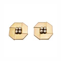 Antique Imperial Russian Geometric Gold Diamonds Cufflinks