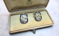 Antiguos gemelos imperiales rusos de plata dorada y esmalte, Carl Fabergé, c. 1908