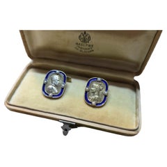 Antique Imperial Russian Gilt Silver Enamel Cufflinks, Carl Fabergé, c. 1908