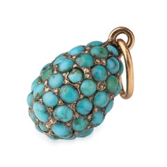 Antique Imperial Russian Gold and Turquoise Egg Pendant, 20th Century