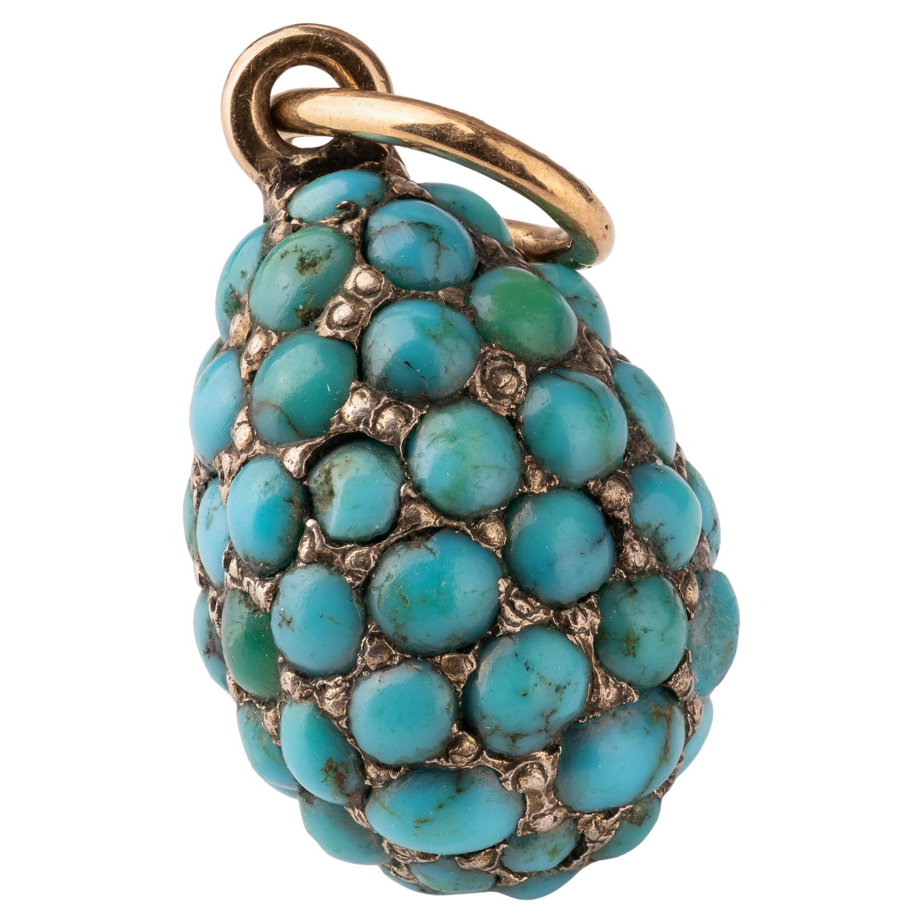 Antique Imperial Russian Gold and Turquoise Egg Pendant, 20th Century For Sale