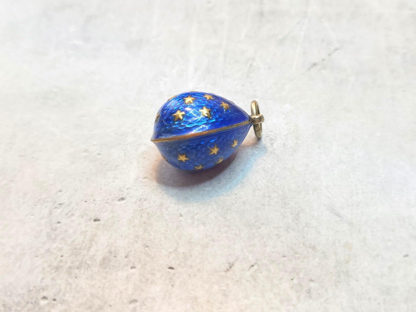 Russian Empire Antique Imperial Russian Guilloche Blue Enamel Egg Pendant For Sale