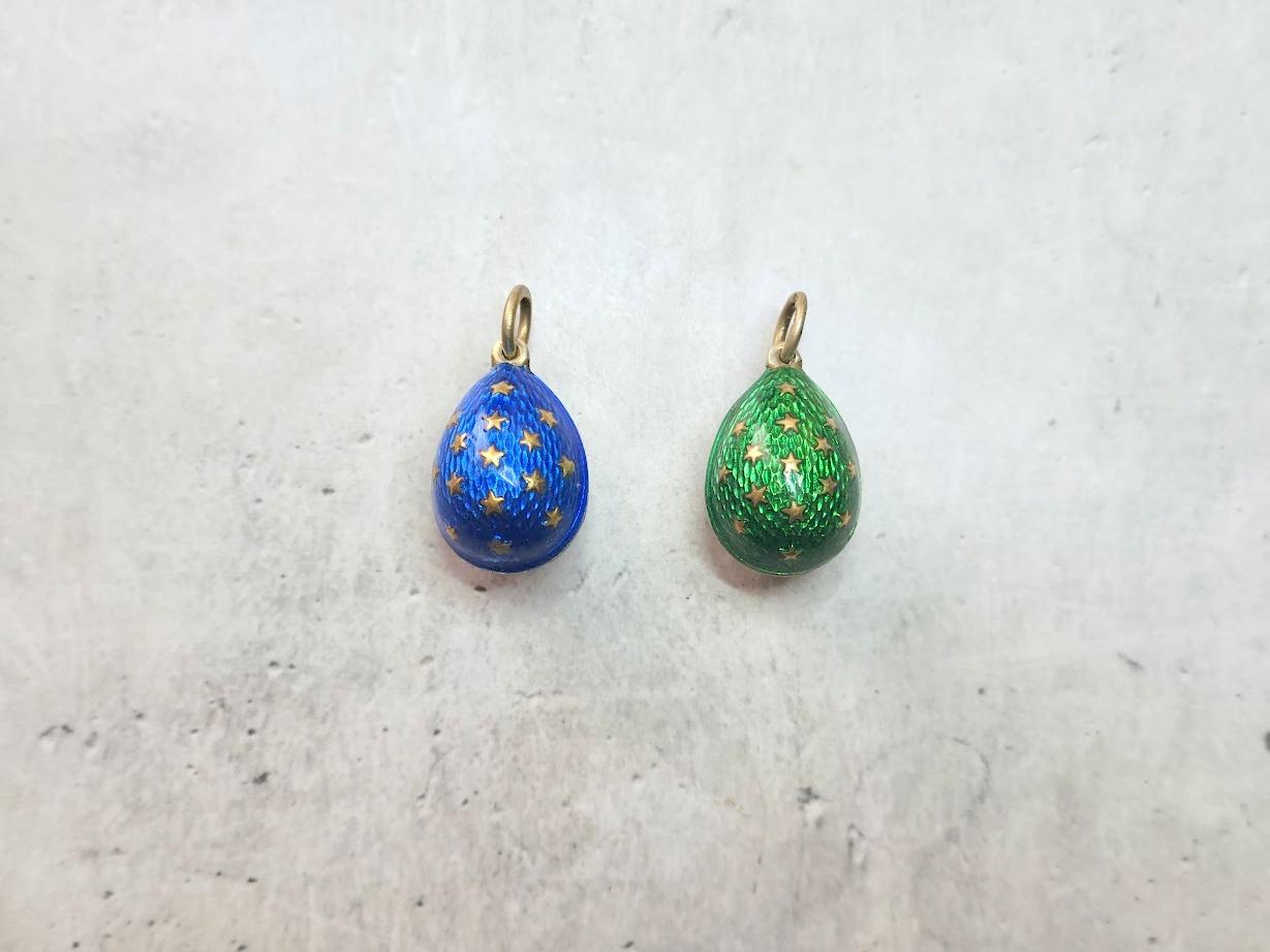Antique Imperial Russian Guilloche Blue Enamel Egg Pendant For Sale 2
