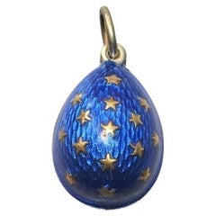 Antique Imperial Russian Guilloche Blue Enamel Egg Pendant