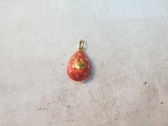 Antique Imperial Russian Guilloche Orange Enamel Egg Pendant, Zodiac Cancer