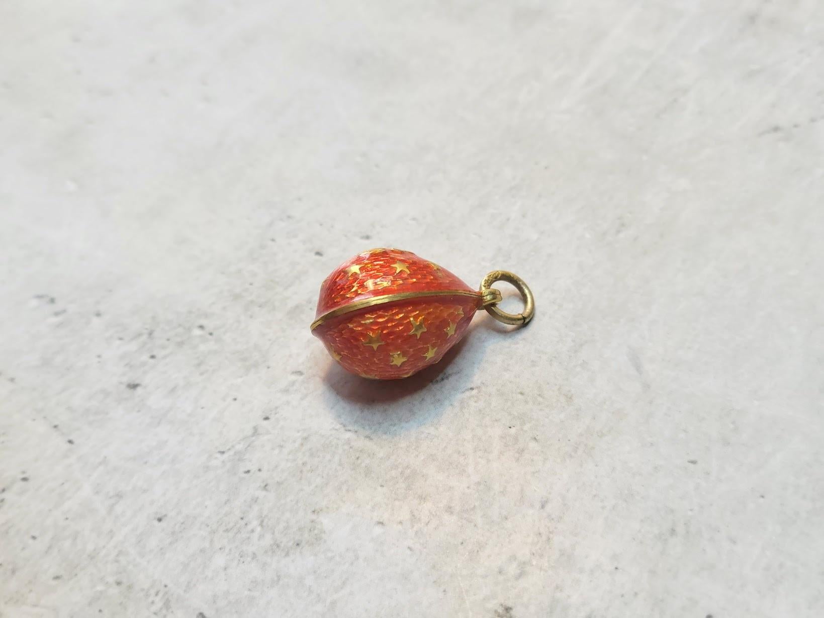 Russian Empire Antique Imperial Russian Guilloche Orange Enamel Egg Pendant, Zodiac Cancer