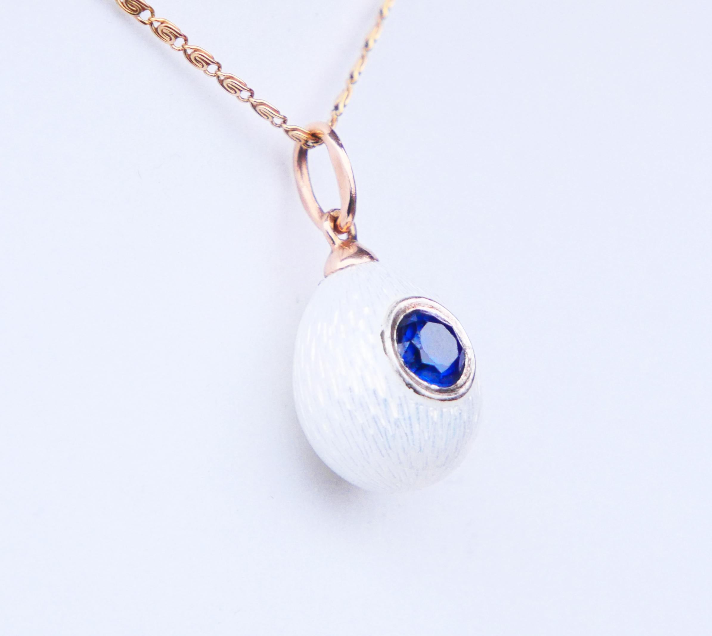 Antique Imperial Russian I.Tarabrov Egg Pendant Sapphire 56 Gold Silver Enamel 2