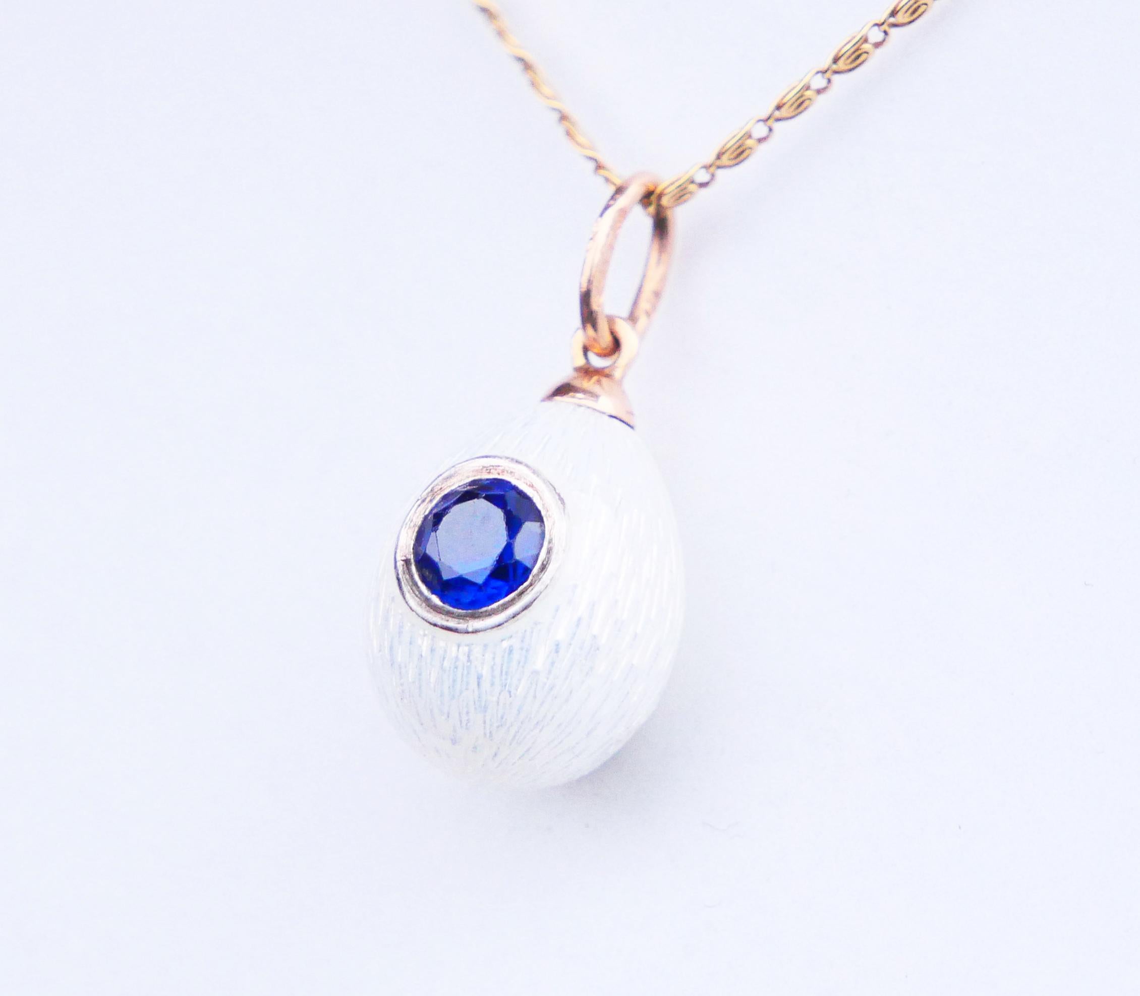 Antique Imperial Russian I.Tarabrov Egg Pendant Sapphire 56 Gold Silver Enamel 3