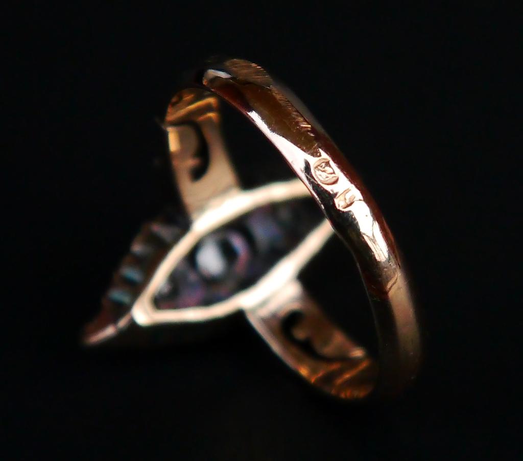 Antiker Imperialer Russischer Lodka Ring massiv 56 /14K Gold Diamanten Ø6.5US /3.2gr im Angebot 6