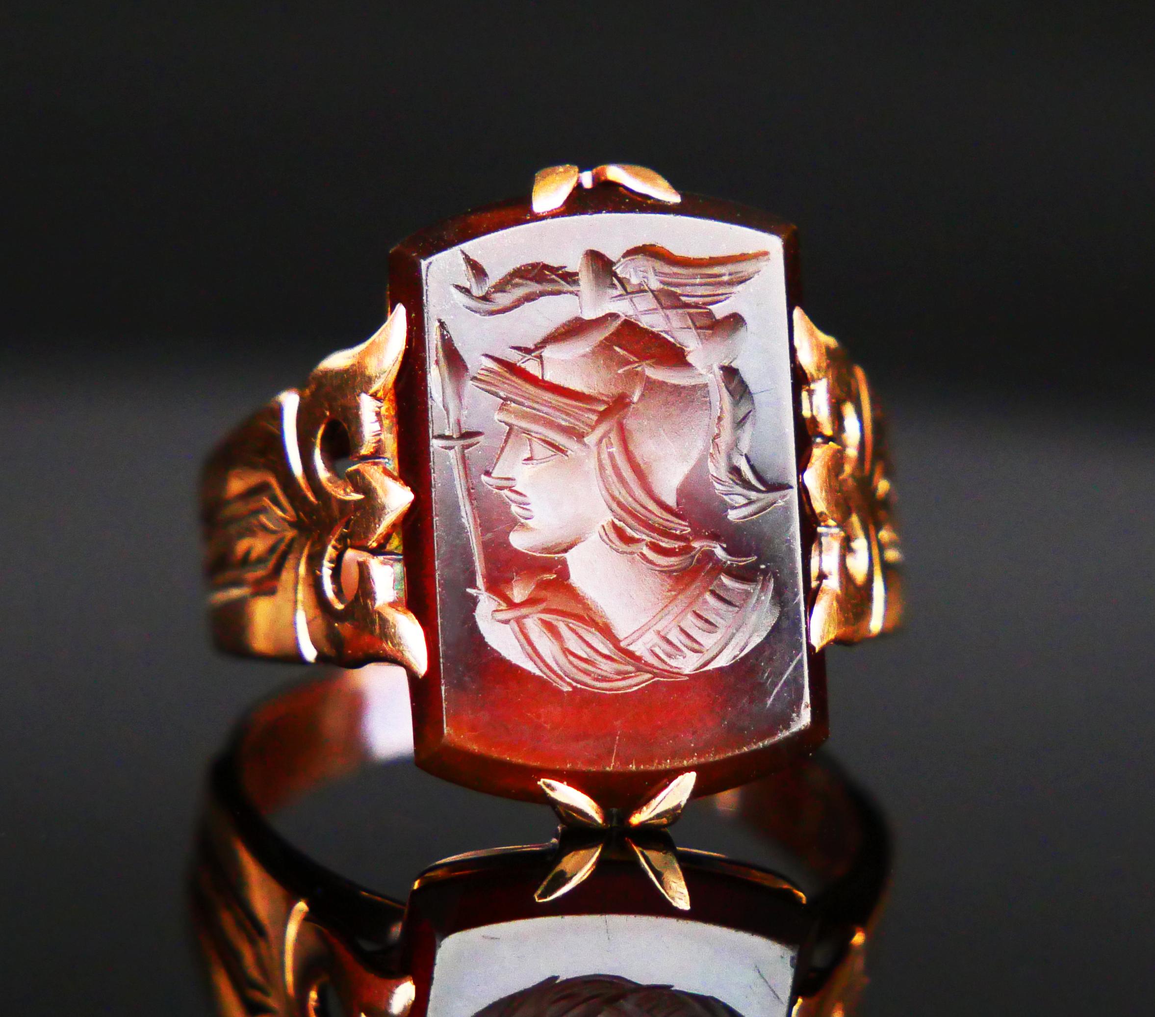 Antique Imperial Russian Minerva Ring Intaglio Red Onyx 56/14K Gold ØUS 5.75  For Sale 6