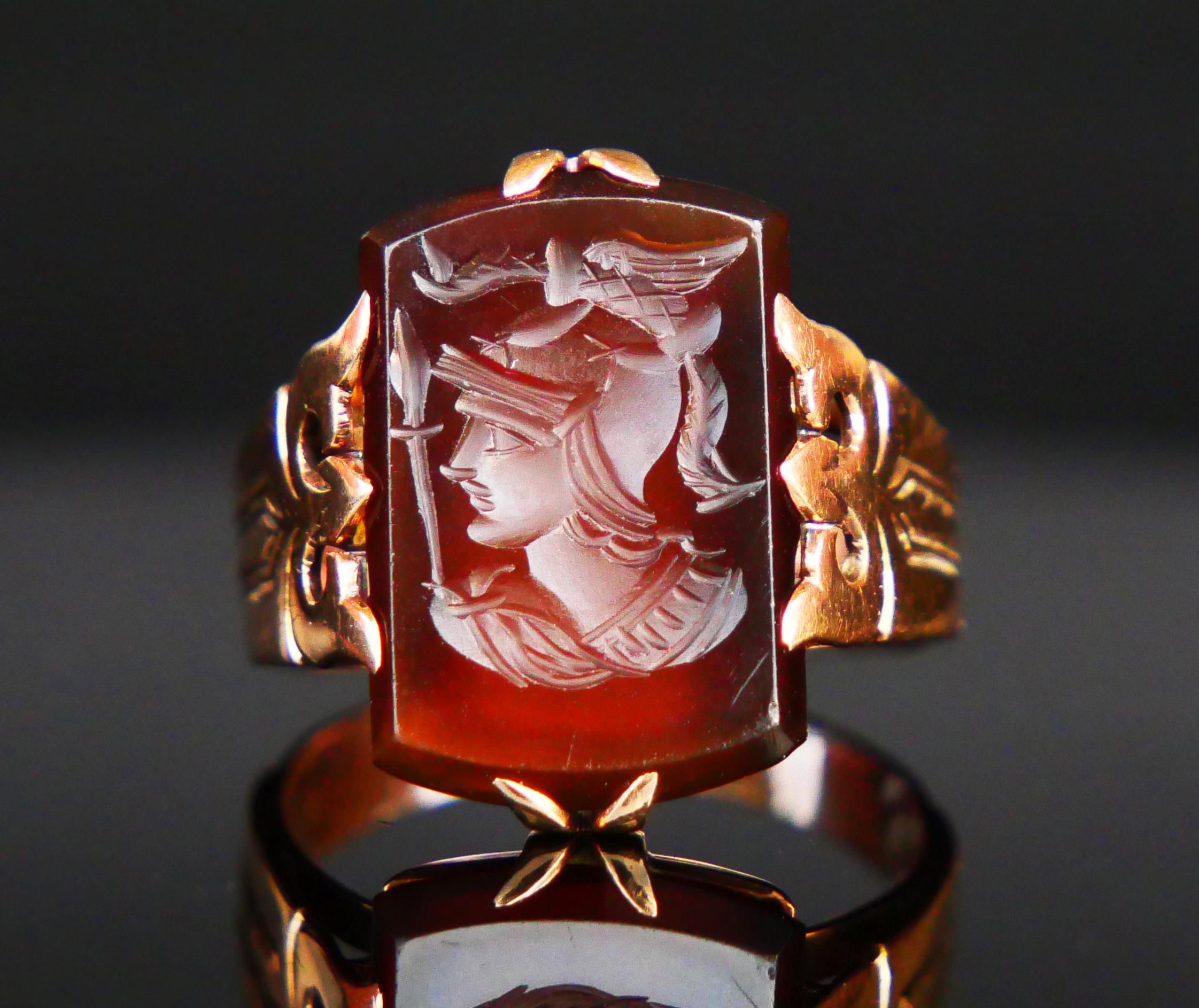 Antique Imperial Russian Minerva Ring Intaglio Red Onyx 56/14K Gold ØUS 5.75  For Sale 7