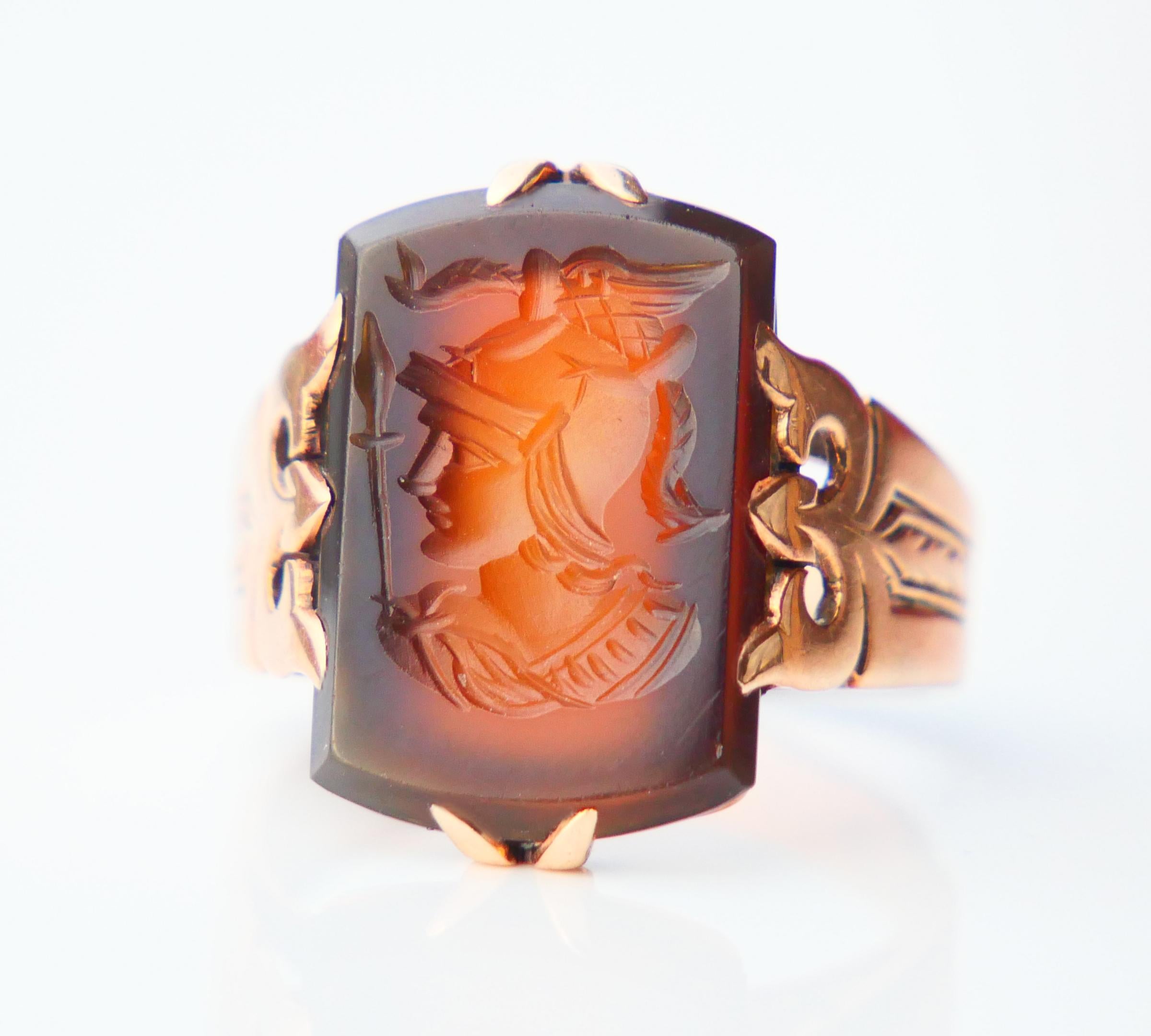 Arts and Crafts Antique Imperial Russian Minerva Ring Intaglio Red Onyx 56/14K Gold ØUS 5.75  For Sale