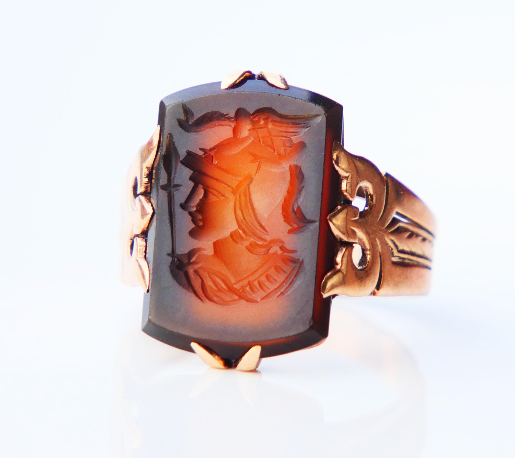Antique Imperial Russian Minerva Ring Intaglio Red Onyx 56/14K Gold ØUS 5.75  For Sale 2