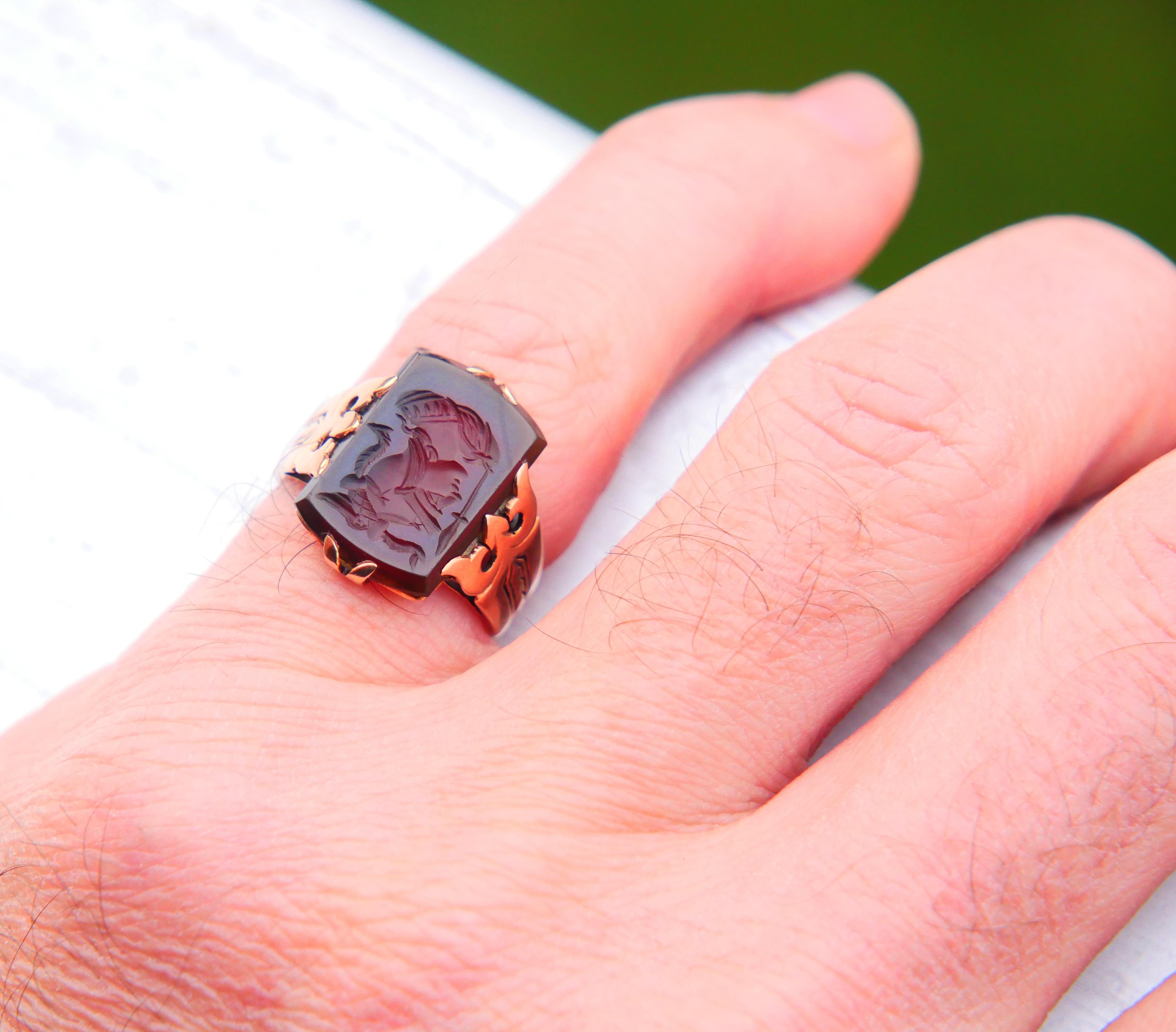 Antique Imperial Russian Minerva Ring Intaglio Red Onyx 56/14K Gold ØUS 5.75  For Sale 4