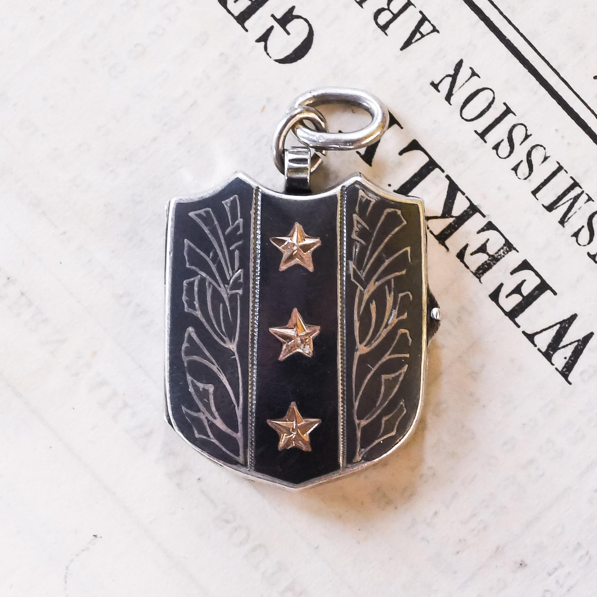 Antique Imperial Russian Niello Silver Shield Locket Necklace 3