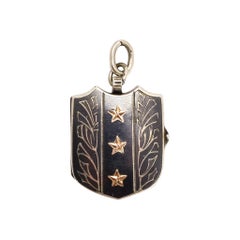 Antique Imperial Russian Niello Silver Shield Locket Necklace