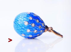 Antique Imperial Russian O.F.Kurlukov Egg 36 Diamonds Enamel 56 Gold Silver/6.5g