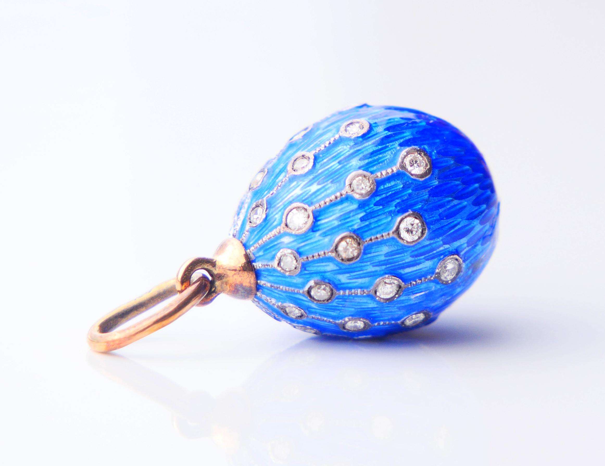 Russian Empire Antique Imperial Russian O.F.Kurlukov Egg 36 Diamonds Enamel 56 Gold Silver/6.5g For Sale