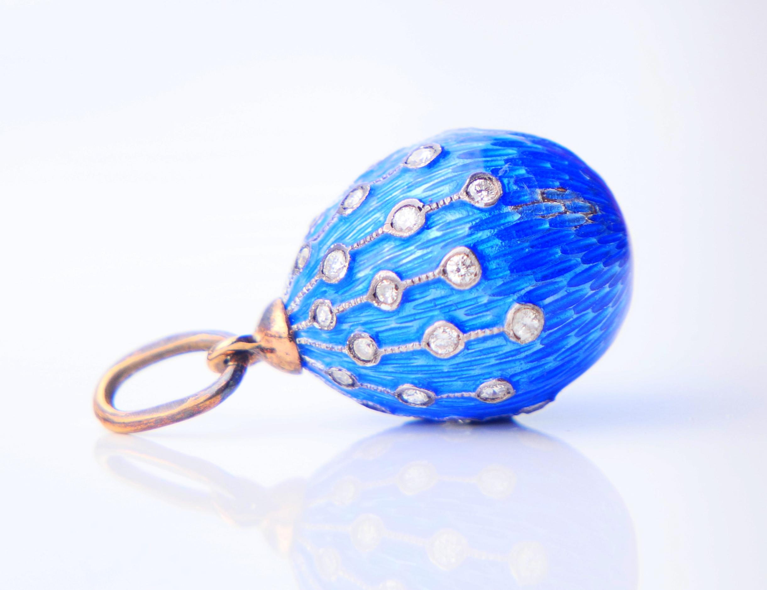 Old European Cut Antique Imperial Russian O.F.Kurlukov Egg 36 Diamonds Enamel 56 Gold Silver/6.5g For Sale